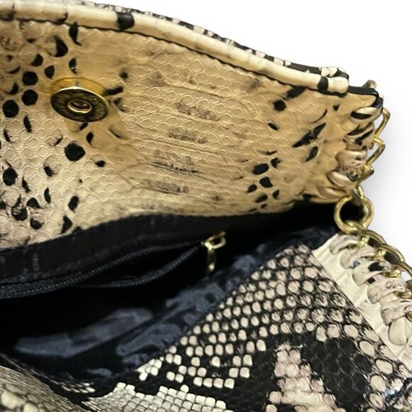 Steve Madden Faux Leather Python Snake Print Handbag Tote Womens Brown Chain - Picture 12 of 12